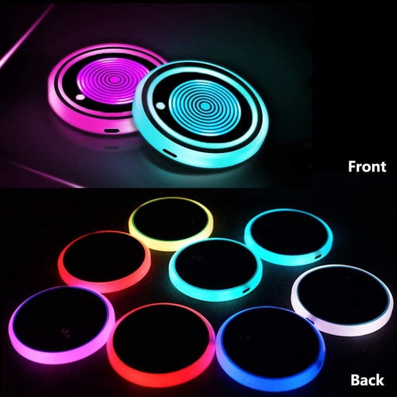 2 Pack LED Car Cup Holder Lights 7 Colors Changing USB Charging Mat Waterproof Cup Pad,LED Interior Atmosphere Lamp Decoration Light Car Accessories