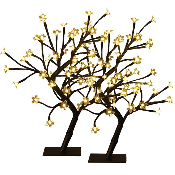 2 Pack LED Cherry Blossom Tree Lights USB Battery Powered Warm White Artificial Flower Tree Lamp Tabletop Decor Decorative Light Tree for Home Holiday Party Wedding