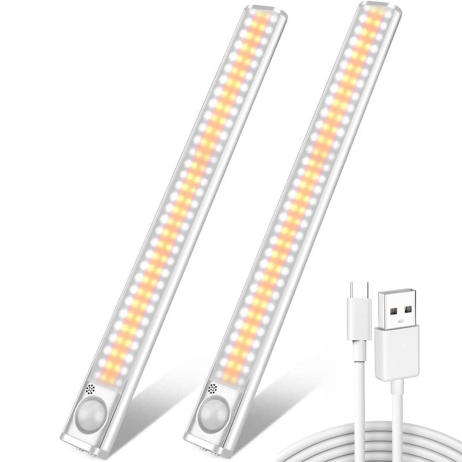 2-Pack LED Closet Lights Motion Sensor Under Cabinet Lights Indoor Wireless Lighting 3600mAh Powered Light Bar Dimmable Rechargeable ( 15inch)