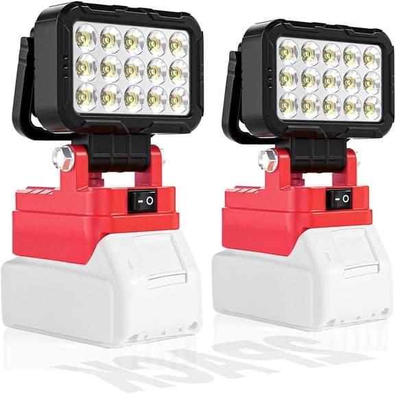 2 Pack LED Cordless Work Light for Mil*waukee 18V Battery, Jobsite Spotlight with 2 USB Charging Ports, 145° Adjustable Angle, Batteries Not Included