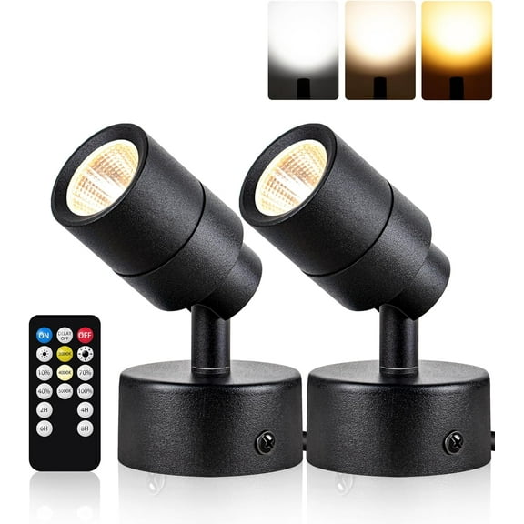 2 Pack LED Dimmable Up Lights Indoor 3W Floor Spotlight Indoor with Timer and Remote 3000K/4000K/5000K Uplighting Indoor Spotlight 120V Uplights Indoor for Plants Artworks, 5.9 FT Plug Cord