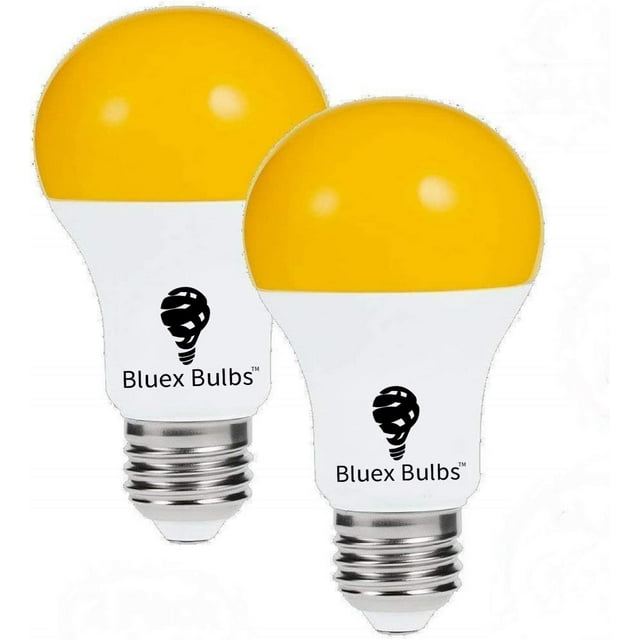 2 Pack LED Dusk to Dawn A19 Bug Light Bulbs, Yellow Bulb, Amber Light