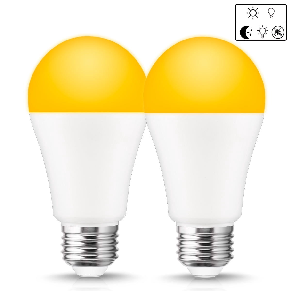 TGMOLD 2 Pack LED Dusk to Dawn A19 Bug Light Bulbs, Yellow Bulb, Amber ...