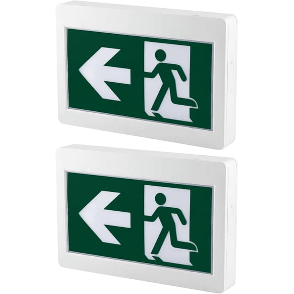 2-Pack LED Emergency Exit Sign with Battery Backup – Double-Sided Green Running Man Sign, Hardwired, UL Listed, 120/277V Commercial Exit Light for Business, Hospital, Warehouse