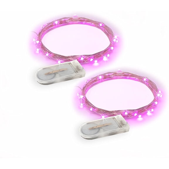 2 Pack LED Fairy Lights Indoor Battery Operated Firefly Starry Lights, 7ft 20 Mini LEDs Christmas Lights Battery Powered Patio, Bedroom, Holiday Decor, Pink