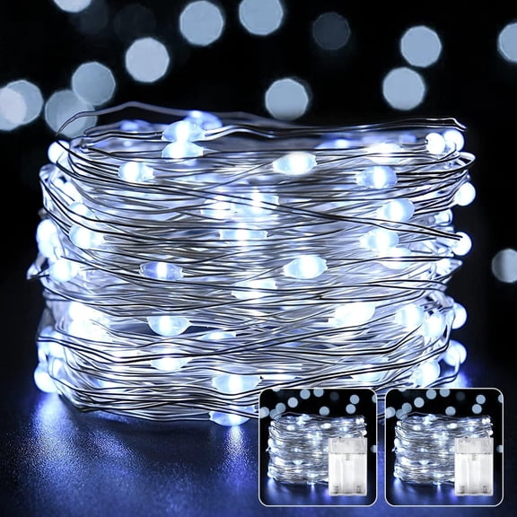 2 Pack LED Fairy Lights  Operated 20FT 60 LEDs  Wire String Lights Twinkle Lights  Fairy Lights for Bedroom Christmas Wedding Party Indoor Outdoor Decorations, Cool White