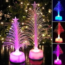 2-Pack LED Fiber Optic Tree Night Lights, Small Base for Bedside or Desk, Christmas Decorations for Indoor Ambient Lighting