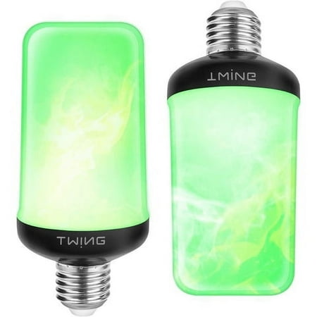 (2 Pack) LED Flame Light Bulb, 4 Modes Fire Light Bulb with Gravity Sensor Flickering Fire Atmosphere Decorative Lamps, E26/E27 Base, Green