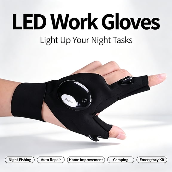 2 Pack LED Flashlight Gloves, Left Hand Single, Hands Free LED Work Gloves for Night Fishing, Auto Repair, Camping and Emergency Use