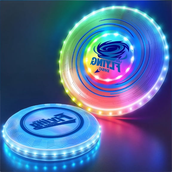 2 Pack LED Flying Discs for Adults, 10" Rechargeable 14-Mode Glow Disc & 7.8" Disc Set