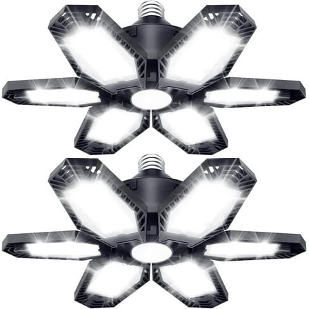150-Watt 15000 Lumen LED Deformable Ceiling Shop Light 6500K with 6 Plus 1 Adjustable Panels for Garage Basement 2-Pack