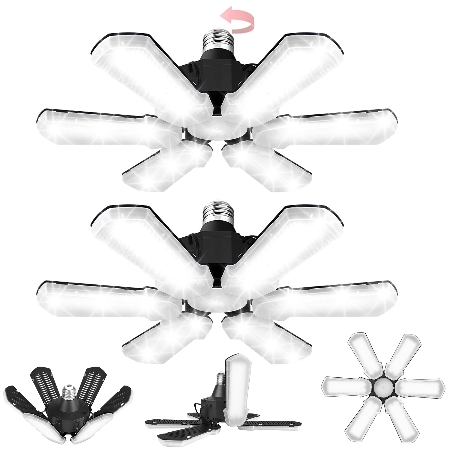 2 Pack LED Garage Lights, 150W Deformable Best Garage Light Ceiling LED