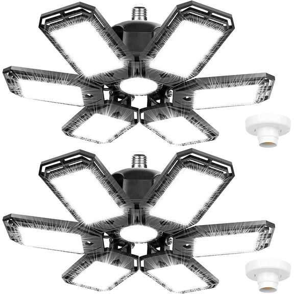 2 Pack LED Garage Lights 200W Deformable 20000LM Close to Ceiling Light Fixtures 6500K Ultra Bright LED Shop Light with 6 Adjustable Panels for Work Shop Warehouse Attic