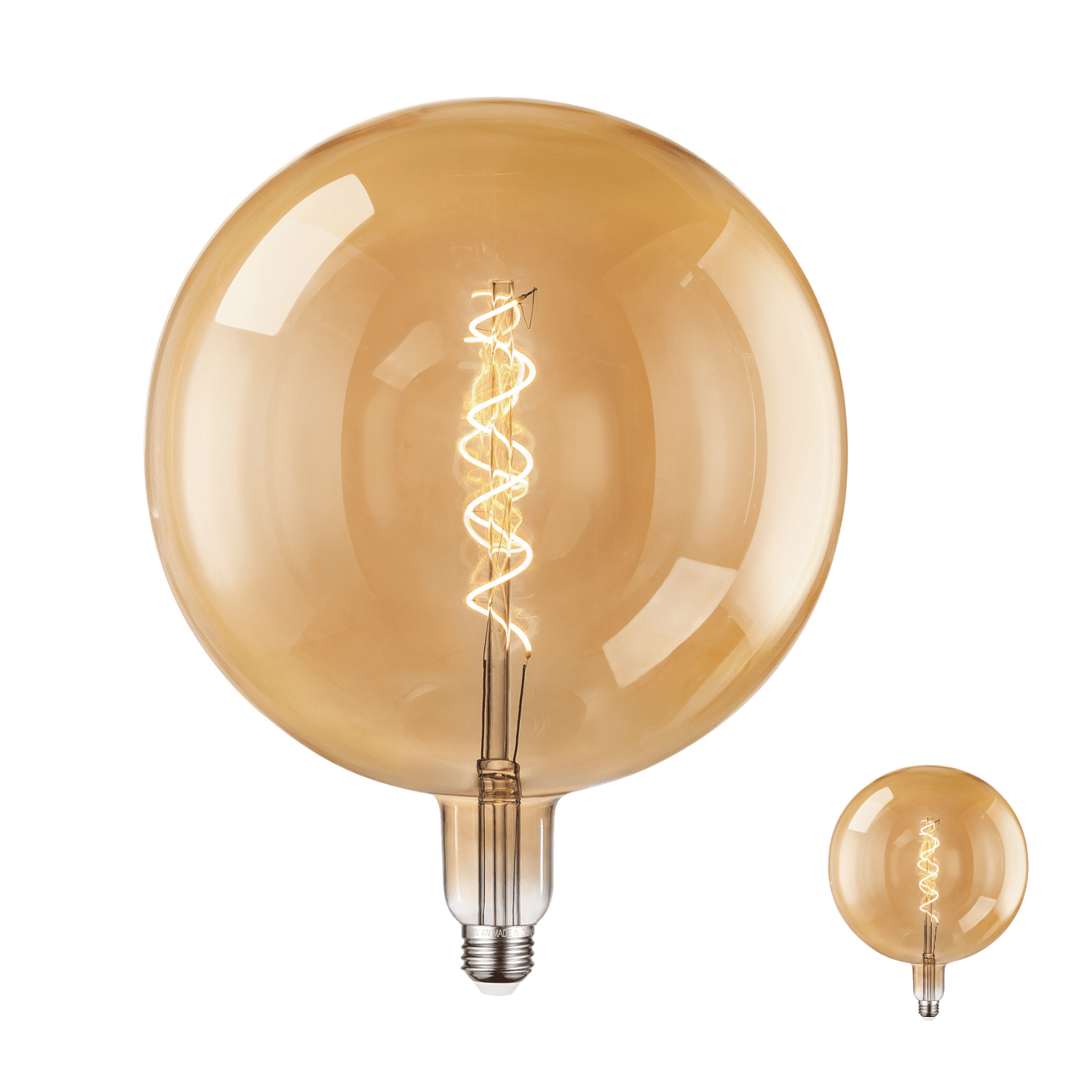 2 Pack LED Globe Decorative Light Bulb 4W, 9.84“ Dia. Ultra-large Round Edison Bulbs Dimmable, 20W Equivalent, Flexible Spiral LED Filament Bulb, E26 Base, 2200K Amber Warm