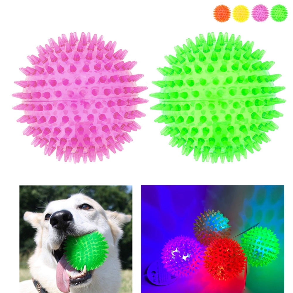 2 Pack LED Light up Spike Ball Pet Dog Toy Rubber Flash Entertained Fetch Toy