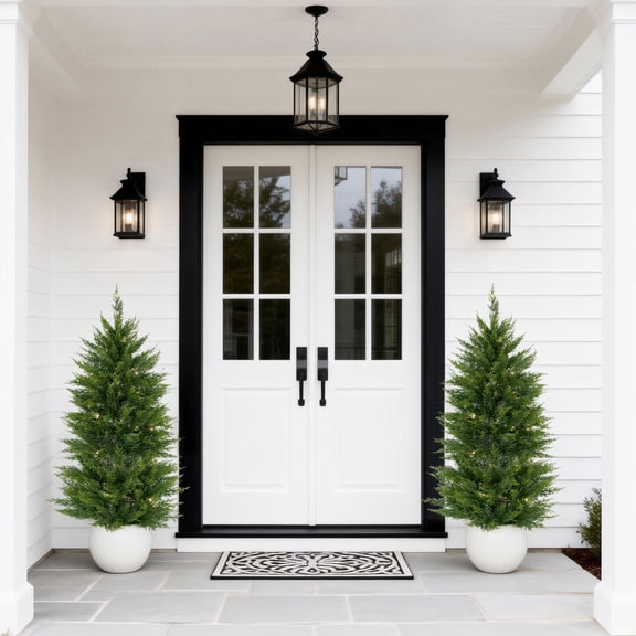 2-Pack LED Lighted Artificial Cedar Trees | 4ft Glowing Faux Potted Plants for Magical Evening Ambiance