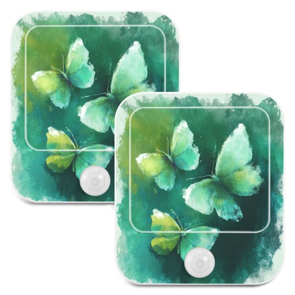 2 Pack LED Motion Sensor Night Light Deep Green Butterfly Whisper 3 Lighting Modes for Stairway Bedroom Living Room Hallway