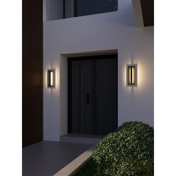 2 Pack LED Outdoor Wall Sconce, Carved Pattern Matte Black Aluminum Exterior Lights, 3000K Warm White