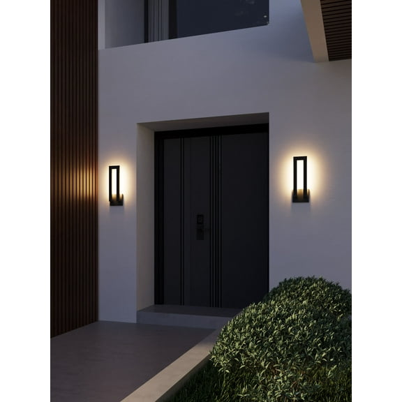 2 Pack LED Outdoor Wall Sconce, Matte Black Aluminum Exterior Lighting Fixtures, 3000K Warm White