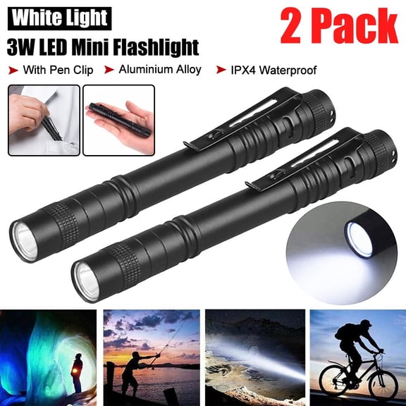 2-Pack LED Pen Flashlights, Mini Lightweight Waterproof Pocket Flash light with Clip, Small Flashlights for Camping, Inspection, Work, Repair,