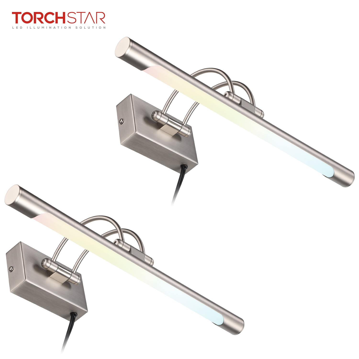 2 Pack LED Picture Lights, 15.75", Metal Dimmable Artwork Lamps, CRI90+, Plug-n-Play & Hardwire Art Lighting, Satin Nickel