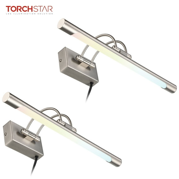 2 Pack LED Picture Lights, 15.75", Metal Dimmable Artwork Lamps, CRI90+, Plug-n-Play & Hardwire Art Lighting, Satin Nickel