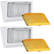 2 Pack -LED RV Exterior Porch Utility Light - 12v 280 Lumen Lighting Fixture. Replacement Lighting for RVs, Trailers, Campers, 5th Wheels. White Base, Clear and Amber Lenses Included