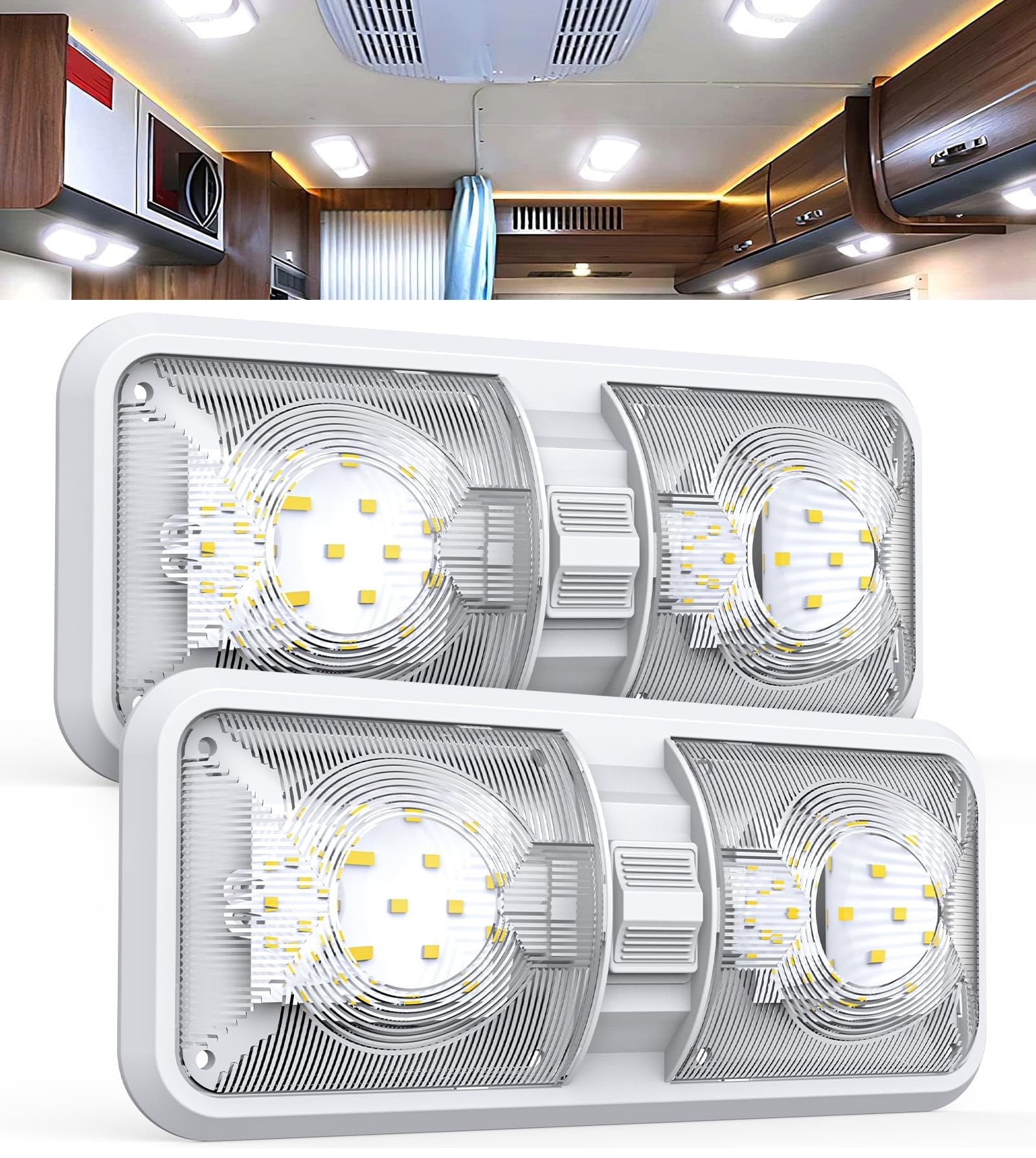 2-Pack LED RV Interior Lights – 12V, 8W Ceiling Dome Light, 800 Lumens ...