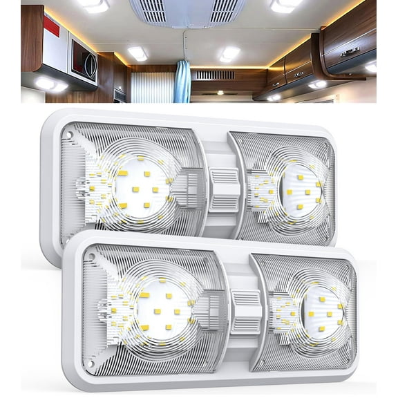 2-Pack LED RV Interior Lights 12V, 8W Ceiling Dome Light, 800 Lumens, Natural White 6500K, Energy-Efficient Lighting for Camper, Trailer, Boat, and Car