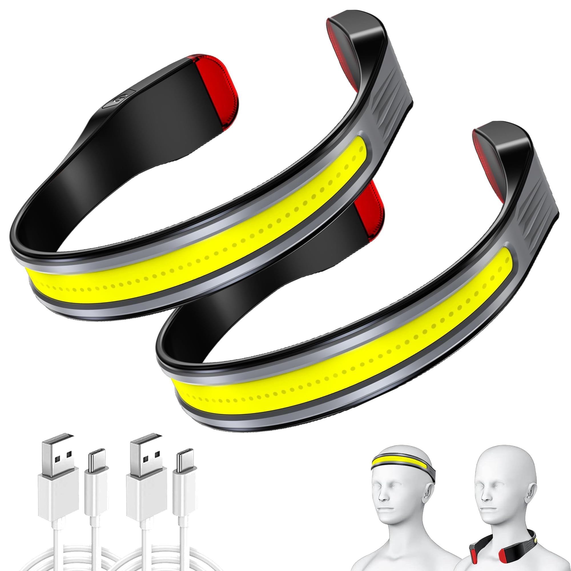 2 Pack LED Rechargeable Headlamp,Book Light for Reading in Bed, Neck Light,230°Wide Beam Head Lamp for Forehead, Waterproof Super Bright COB Head Light for Camping Running Hiking Repairing