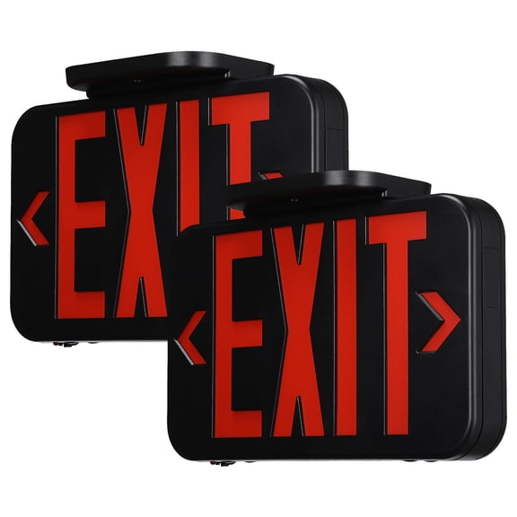 2 Pack LED Emergency Exit Sign with Battery Backup, Double Sided Red Letters Exit Lights, AC 120/277V, Damp Location, Black