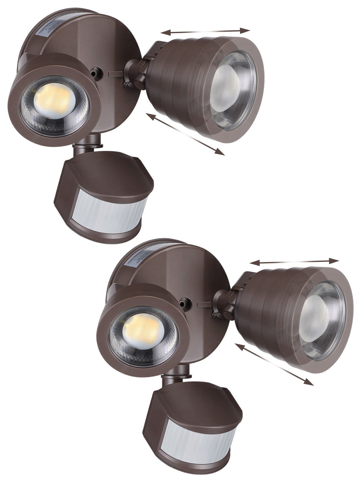 2 pack 25W LED Security Light with Motion Sensor, Dusk to Dawn Flood Wall Light, 30°-80° Beam Angle Adjustable, 5000K Daylight, ETL Listed, Bronze
