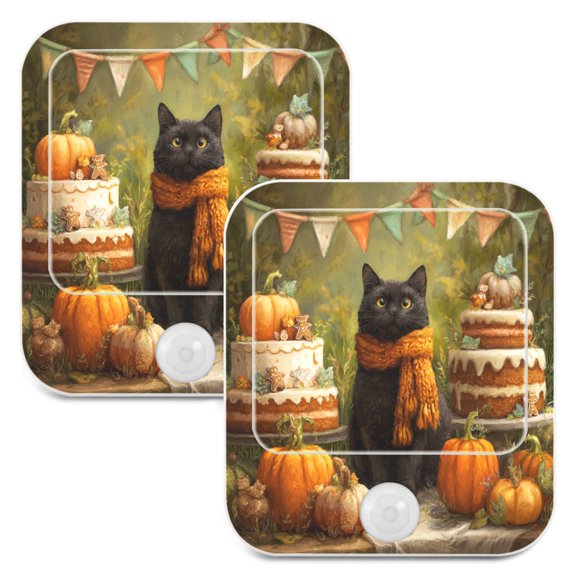 2 Pack LED Sensor Night Light Motion 3 Modes for Stairway Bedroom Living Room Black Cat Halloween Party