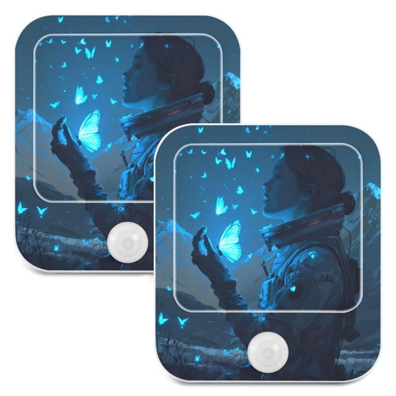 2 Pack LED Sensor Night Light Motion 3 Modes for Stairway Bedroom Living Room Blue Glowing Butterfly