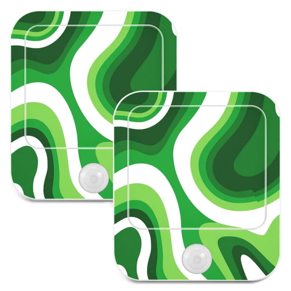 2 Pack LED Sensor Night Light Motion 3 Modes for Stairway Bedroom Living Room Deep Green Thick Lines