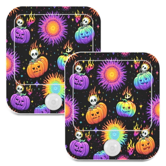 2 Pack LED Sensor Night Light Motion 3 Modes for Stairway Bedroom Living Room Halloween Pumpkin Spooky Pattern