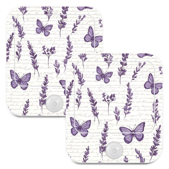 2 Pack LED Sensor Night Light Motion 3 Modes for Stairway Bedroom Living Room Lavender Flowers and Butterflies