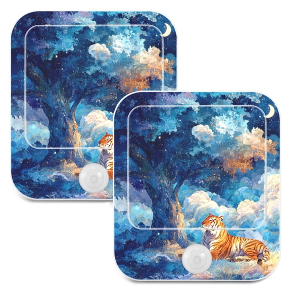 2 Pack LED Sensor Night Light Motion 3 Modes for Stairway Bedroom Living Room Lonely Tiger