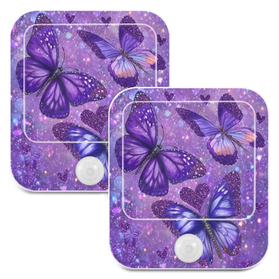 2 Pack LED Sensor Night Light Motion 3 Modes for Stairway Bedroom Living Room Shimmering Purple Butterflies