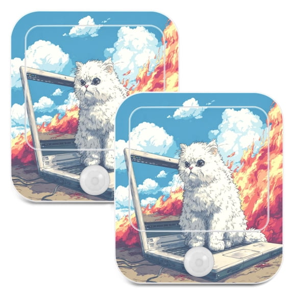 2 Pack LED Sensor Night Light Motion 3 Modes for Stairway Bedroom Living Room Super Angry Cat
