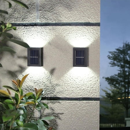 2 Pack LED Solar Fence Light, Outdoor Solar Powered Wall Lamp Up and Down Lighting, IP65 Waterproof for House Deck Step Patio Garden Decor (White light)