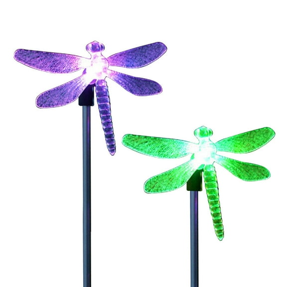2 Pack Solar Garden Stake Multi Color-Changing Dragonfly Garden Decor Figurines Lights Outdoor Landscape for , Yard, Lawn, Patio