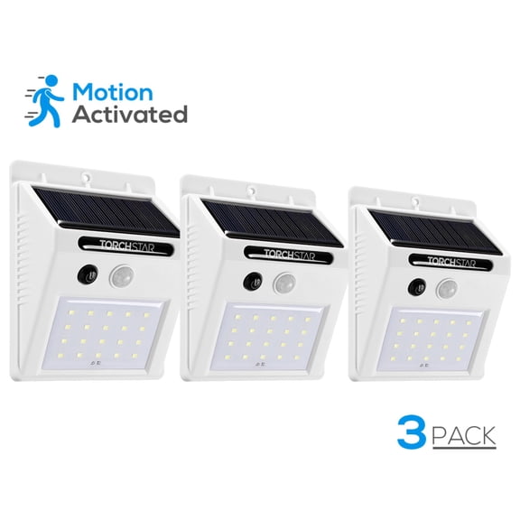 3 Pack LED Solar Powered Motion Sensor Lights, Wireless Outdoor Wall Lighting, Water & Weatherproof, Over-Night Security/Exterior Wall Mount Light for Garden, Patio, White