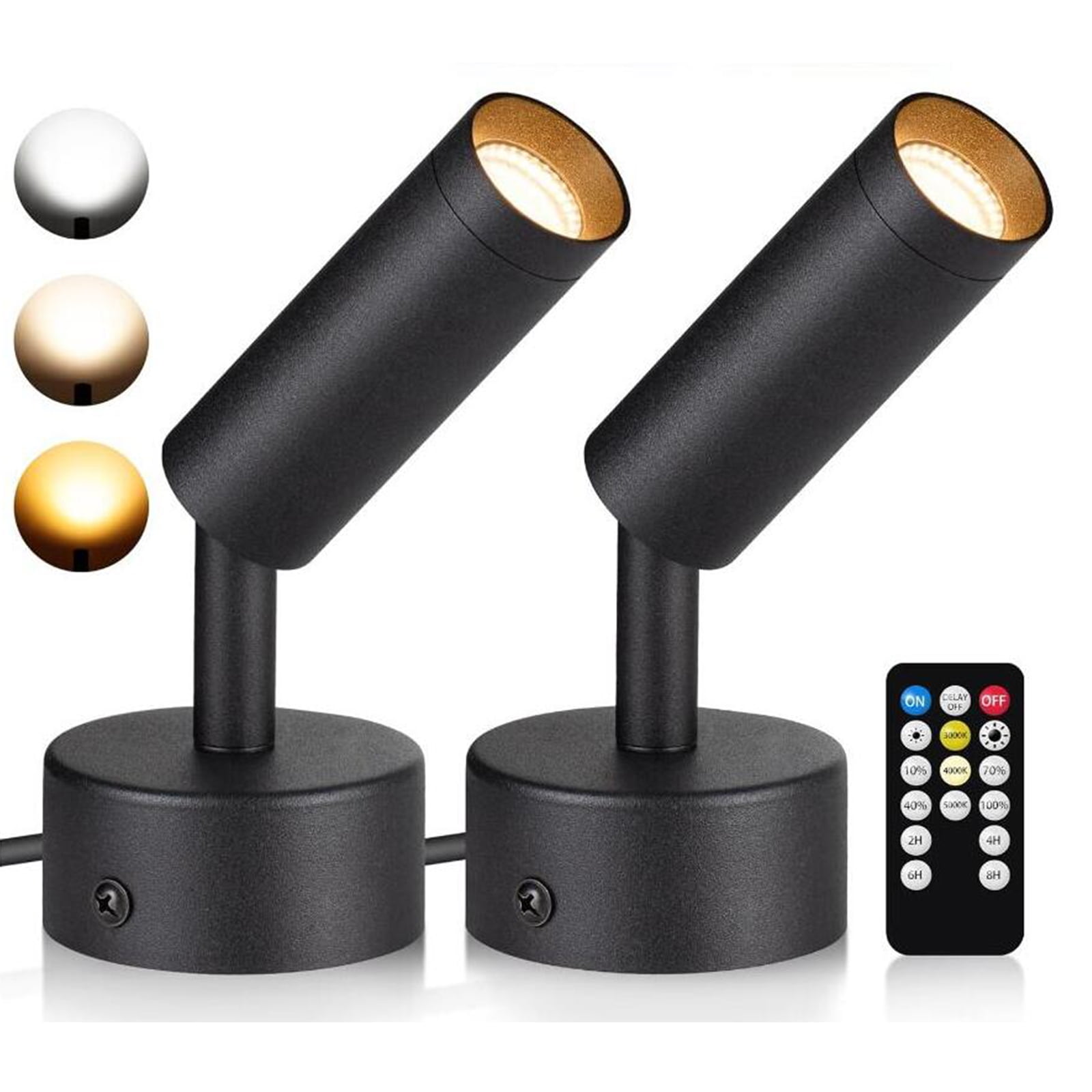 2 Pack LED Spot Lights Indoor 3000K/4000K/5000K Adjustable Up Lights Indoor 3W Dimmable Floor Spotlight Lamp for Plants Decor 120V Uplighting Indoor for Pictures Artwork Wall Accent Lighting