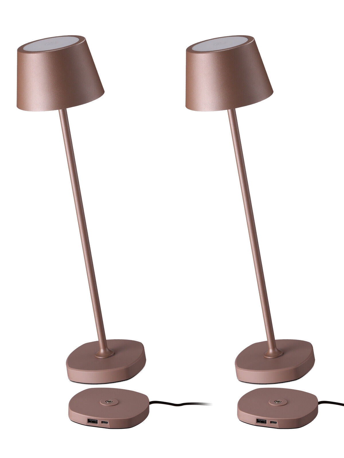 2 Pack Rechargeable Cordless LED Table Lamp, Dimmable Desk Lamp for Restaurant, Base Contact Charging, Brown