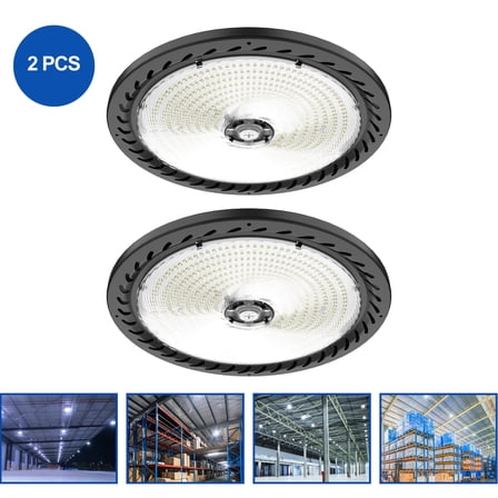 2 Pack LED UFO High Bay Light Dimmable 4-Color Selectable Black 12 in. 150-Watt Integrated 21000 Lumens