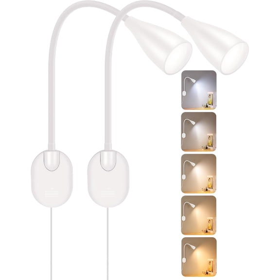 2 Pack LED Wall Mounted Bedside Reading Light, 3 Color Modes,10 Brightness Dimmable, USB Charging Port, Memory Timer Adhesive Wall Light Night Lamp for Books in Bed, Eye-Caring Bedroom Lighting White