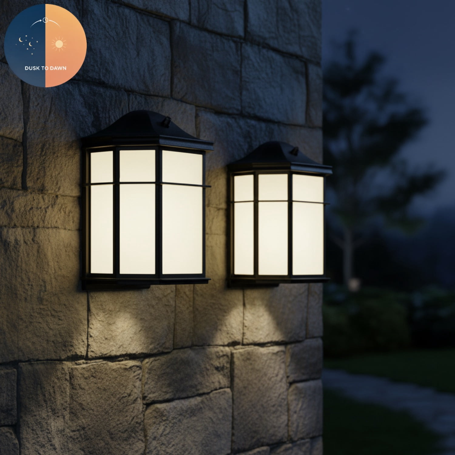 2 Pack 3CCT Dusk to Dawn Outdoor Wall Lights, Exterior Light Fixtures Wall Mount with Frosted Glass, Waterproof Black Porch Lights, Aluminum Anti-Rust Exterior Lighting, Easy Install