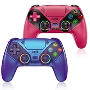 2-Pack LED Wireless Controller for P5, 7 Light Colors Compatible with P5 Pro/Slim/PC, Dual Vibration, 3.5mm Audio Jack,Macro/Turbo Function, 6-Axis Motion Contro Gamepad with Speaker