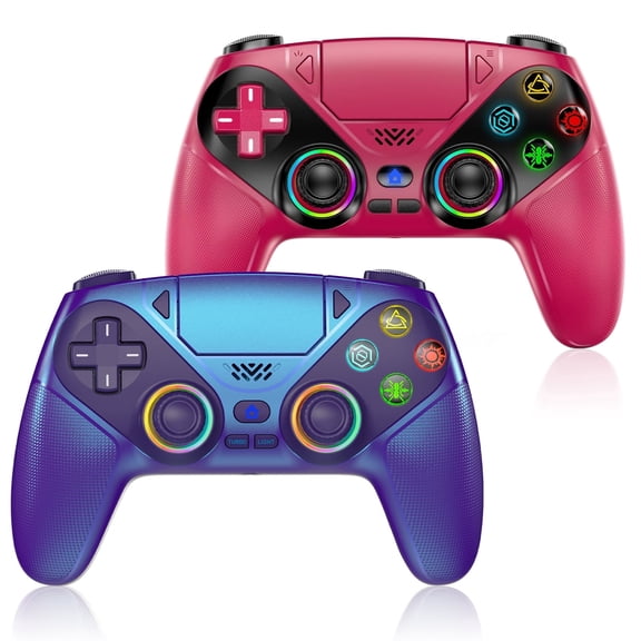 2-Pack LED Wireless Controller for P5, 7 Light Colors Compatible with P5 Pro/Slim/PC, Dual Vibration, 3.5mm Audio Jack,Macro/Turbo Function, 6-Axis Motion Contro Gamepad with Speaker